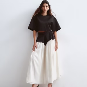 ARRANGE sculpted waist full midi skirt in black and white