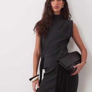 ASOS DESIGN wrap front tie sleeveless top in charcoal - part of a set