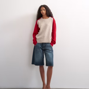 Topshop knit multi wear sweater in neutral and red