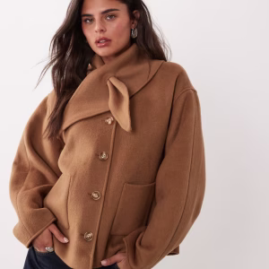 Nobody's Child felt tie scarf detail drop shoulder coat in camel