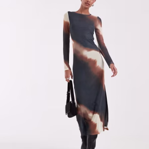 Bronze Snake long sleeve maxi dress in ombre mesh