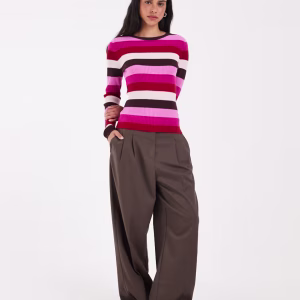 ONLY ribbed knit top in pink stripes