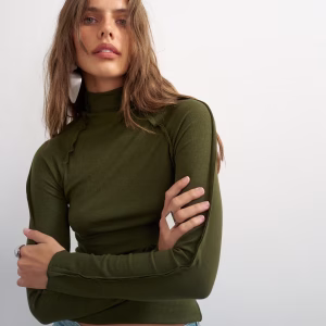 Topshop x Cara seamed long sleeve T-shirt in khaki