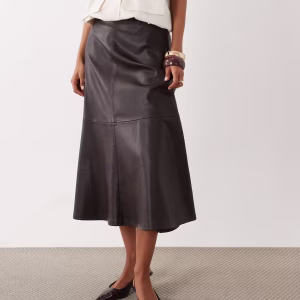 Mango faux leather midi skirt in brown