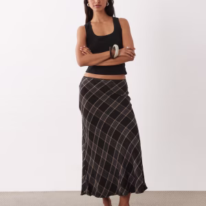 Mango midi skirt in brown plaid