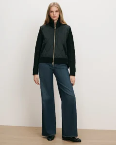 Patra Quilted Jacket Black Wool-Blend Knit-Sleeve Jacket