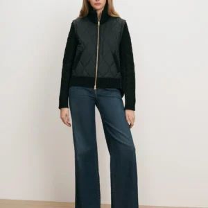 Patra Quilted Jacket Black Wool-Blend Knit-Sleeve Jacket