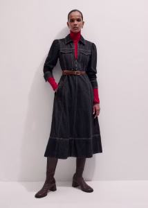 Zip Front Midi Dress Midweight Denim