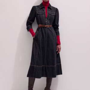 Zip Front Midi Dress Midweight Denim