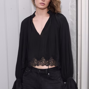 Lace-Trimmed Viscose Blouse