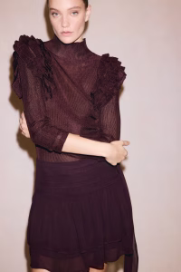 Ruffle-Detail Mock Turtleneck Top