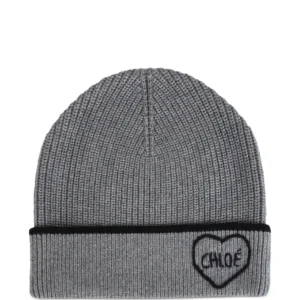 Chloé Kids ribbed heart-motif beanie hat