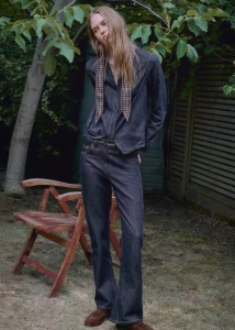 Denim shirt with scarf neck