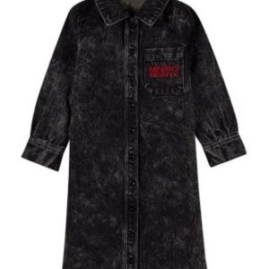Little Girls 100% Cotton Denim Shirt-Collared Button-Down Knee-Length Dress