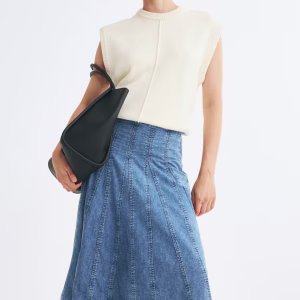 Pleated Denim Skirt