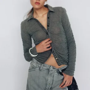 Pilcro Denim Trim Fine Gauge Cardigan