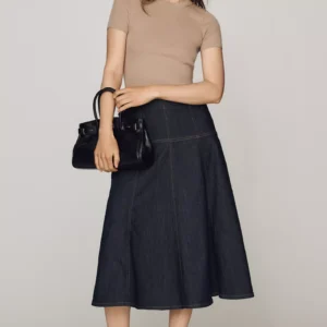Maeve Twyla Paneled-Denim Midi Skirt
