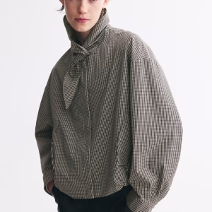 Scarf-Collar Bubble-Hem Jacket