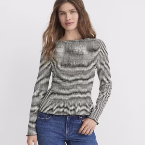 Petite Striped Smocked Ruffle Top