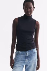 Fine-Knit Sleeveless Turtleneck Top