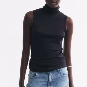 Fine-Knit Sleeveless Turtleneck Top