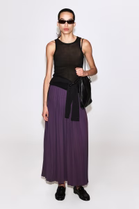 Pleated Crepe Midi Skirt
