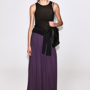 Pleated Crepe Midi Skirt