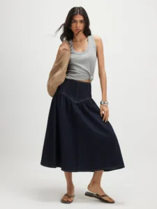 River Island Blue Denim A-line Midi Skirt