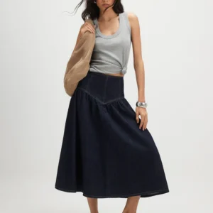 River Island Blue Denim A-line Midi Skirt