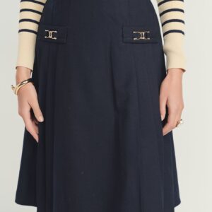 Wool Pleated Skirt- Navy