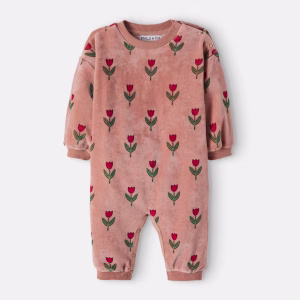 Emile et Ida Baby floral cotton-blend velvet onesie
