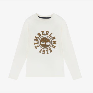 Timberland Boys Ivory Cotton Long Sleeved Top with Circular Logo Motif