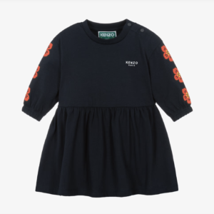 KENZO KIDS Girls Navy Blue Boke Flower Logo Dress