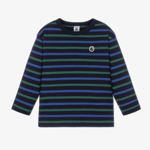 Petit Bateau Boys Blue & Green Striped Cotton Top