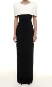 Crystal-Trim Capelet Maxi Dress - Black & Ivory