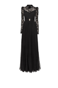 Lace-Panel Silk Maxi Dress