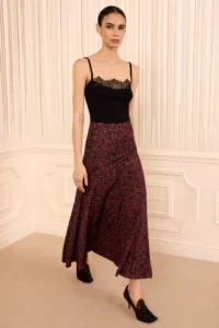 Fiona Jersey Skirt, Red Floral-Print Fit & Flare Skirt