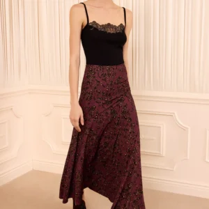 Fiona Jersey Skirt, Red Floral-Print Fit & Flare Skirt