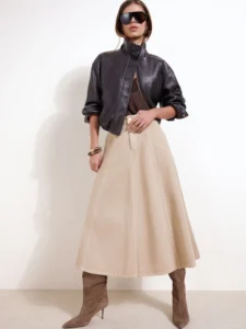 Friends Like These Stone Denim Seamed A Line Midi Skirt