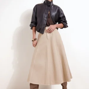 Friends Like These Stone Denim Seamed A Line Midi Skirt