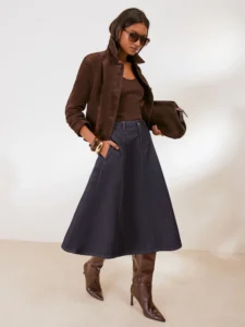 Friends Like These Rinse Wash Denim Seamed A Line Midi Skirt