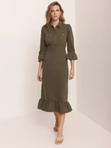 Mint Velvet Green Denim Midi Shirt Dress