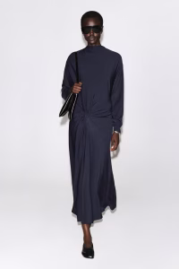 Draped Twist-Detail Midi Dress