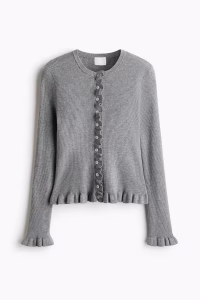 Ruffled Rib-Knit Cardigan