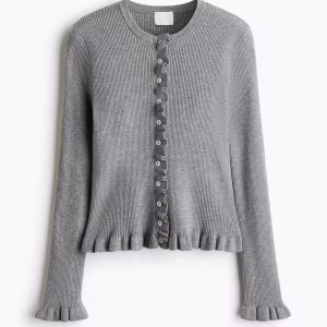 Ruffled Rib-Knit Cardigan