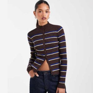 ASOS DESIGN button up funnel neck cardigan in stripes