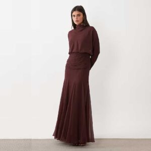 ASOS DESIGN chiffon shirred waist panel godet maxi dress