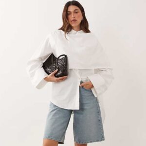 ASOS DESIGN scarf overlay detail shirt in white
