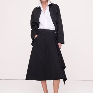Cotton Twill Asymmetrical Wrap Midi Skirt