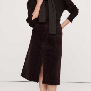 Corduroy Asymmetrical-Slit Midi Skirt